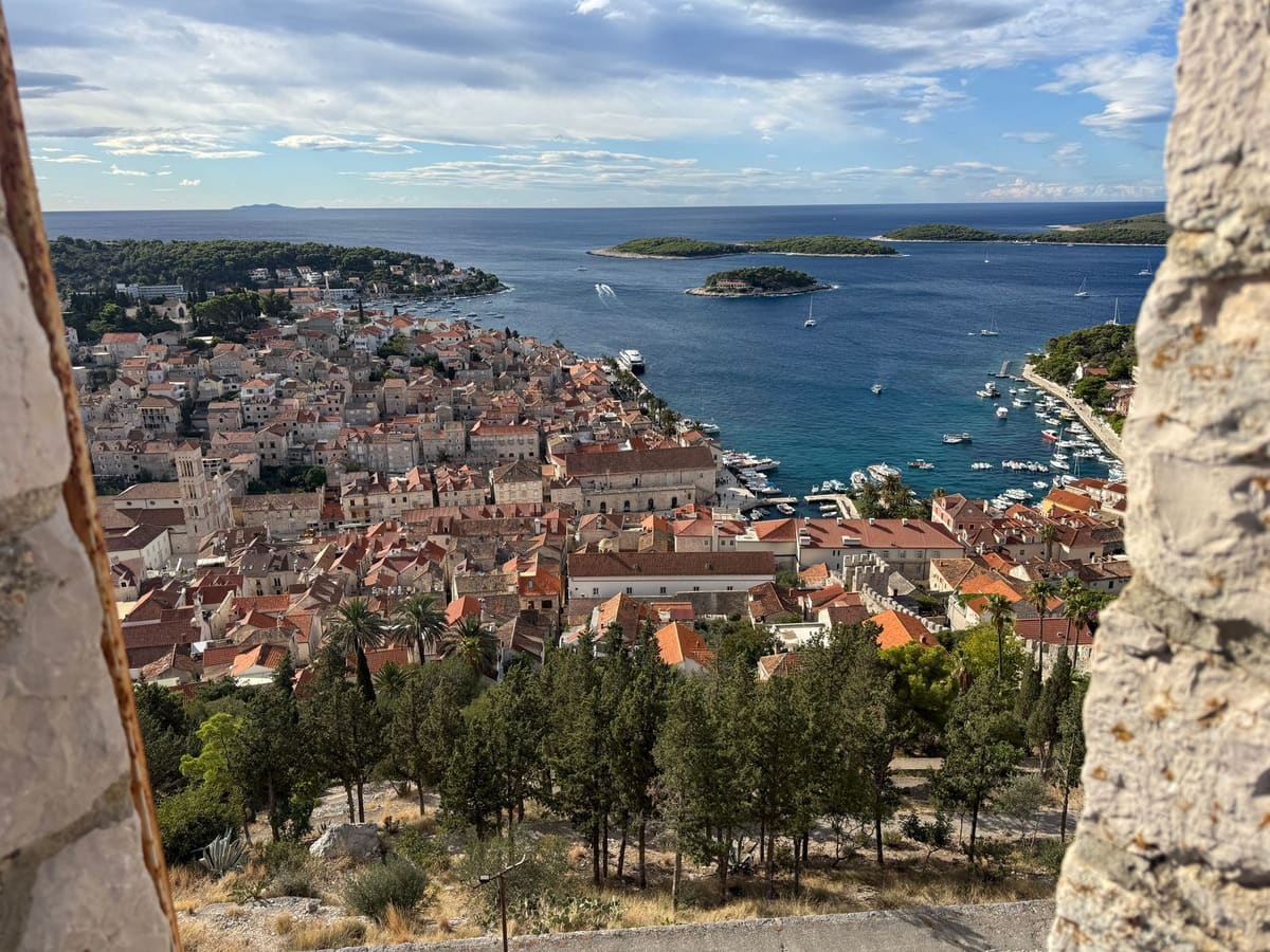 Hvar town and its harbour from the fortress above