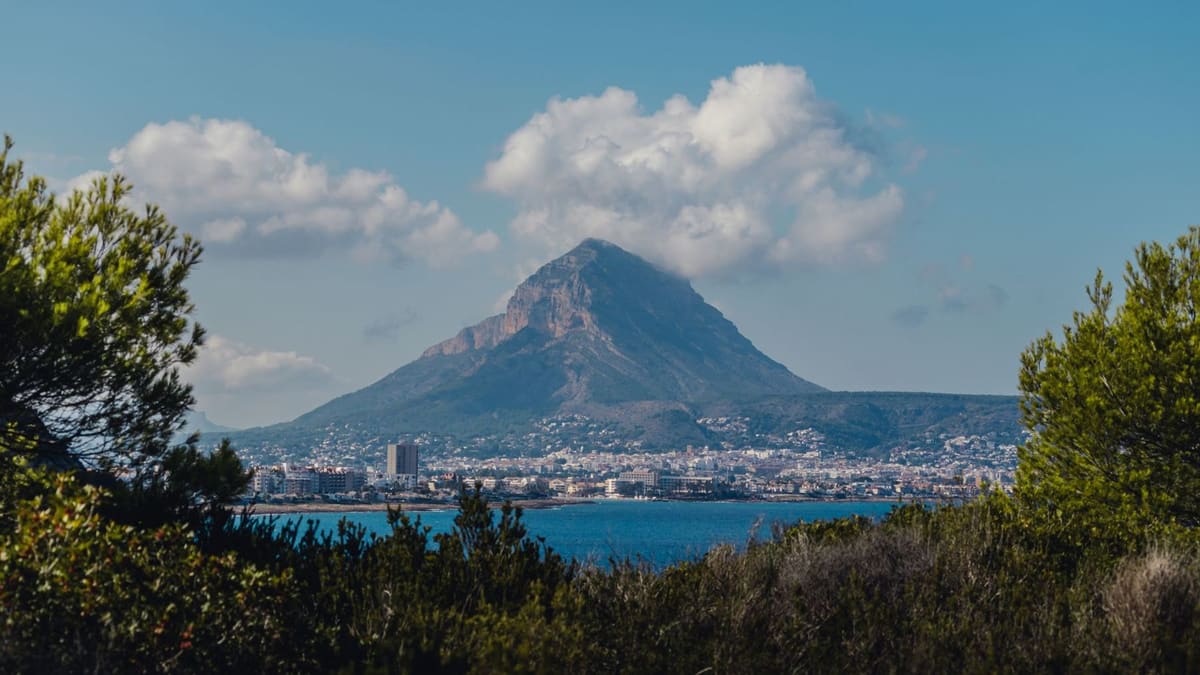 Montgó mountain above the bay at Jávea, seen through the pines