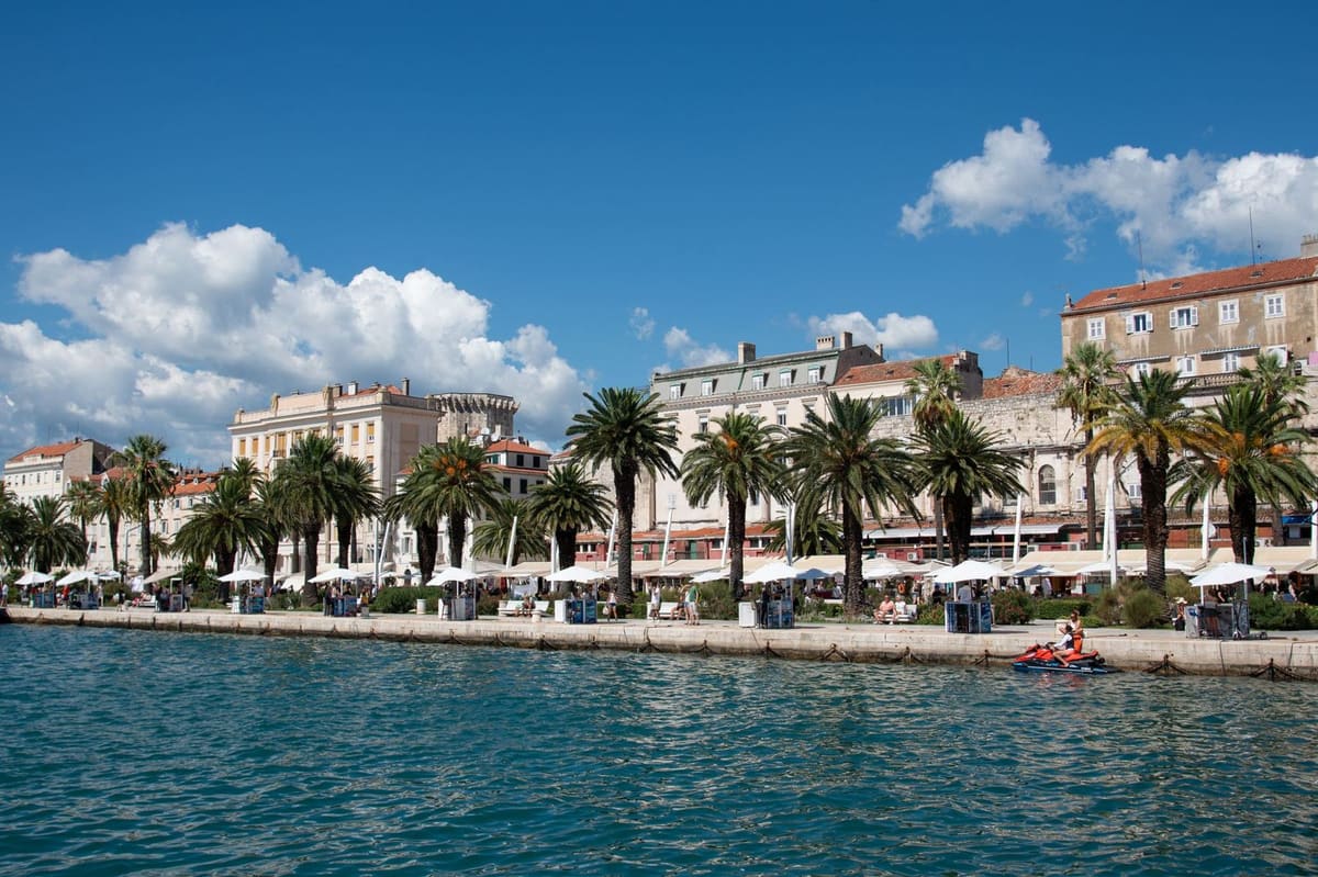The Riva promenade in Split, palms along the water